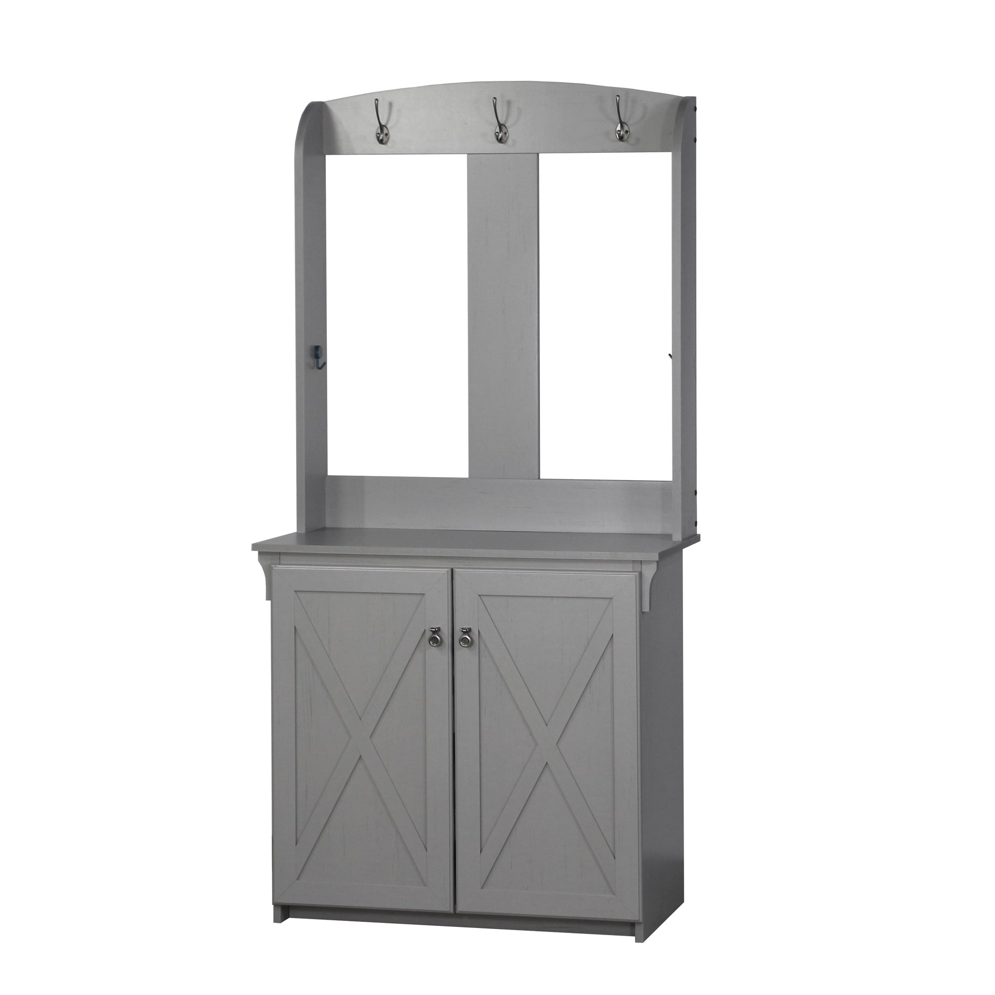 Hall Tree & Cabinet "Sophisticated Cape Code Gray Hall Tree With Bench And Shoe Storage Elegant Entryway Organizer With Adjustable Shelves" Gray Solid Wood