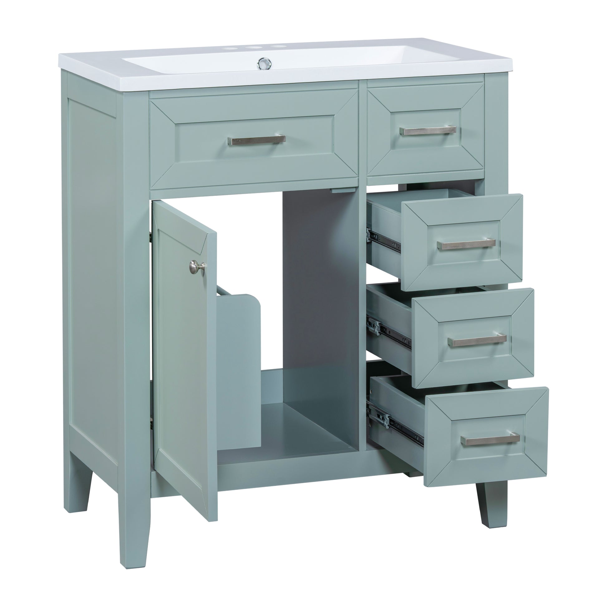 30" Bathroom Vanity With Sink Combo, Green Bathroom Cabinet With Drawers, Solid Frame And Mdf Board Green Solid Wood Mdf