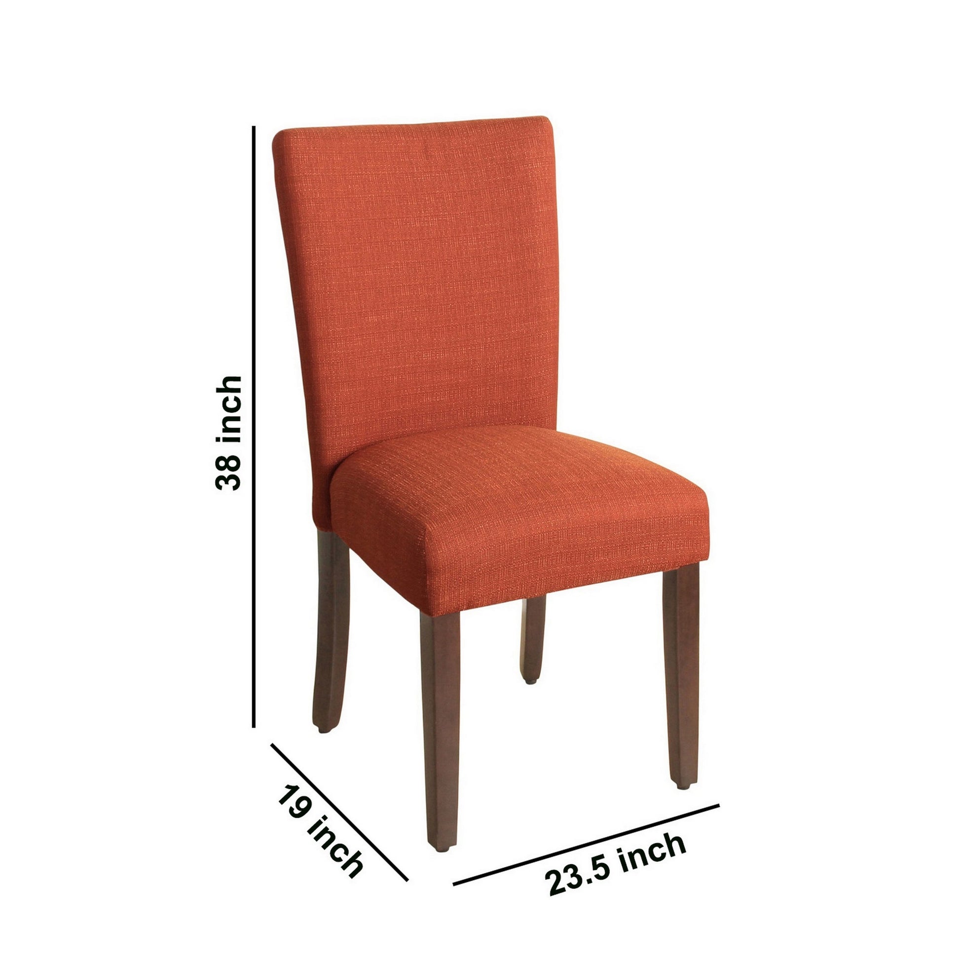 Fabric Upholstered Wooden Armless Parson Dining Chair, Orange And Brown Orange Wood Fabric