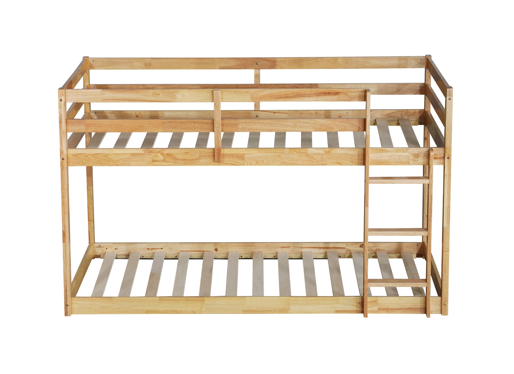 Solid Woodensolid Rubber Wooden Twin Over Twin Loft Bed With Ladder ,Upper And Bottom Bed Platforms Crafted With Strengthened Slats ,Natural Twin Natural Rubber Wood