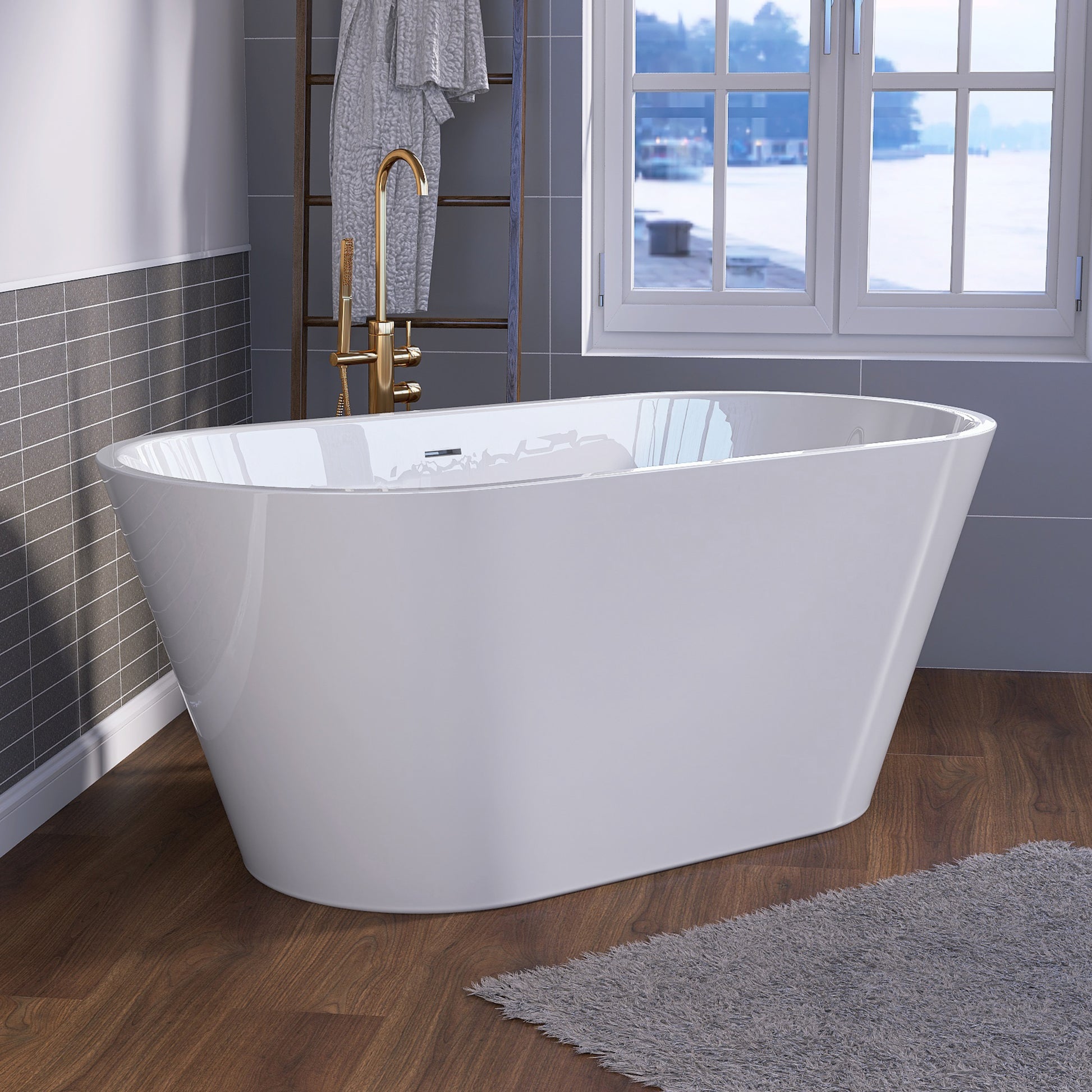 51 Inch Acrylic Freestanding Bathtub Contemporary Soaking White Tub With Overflow And Pop Up Drain Gloss White Gloss White Oval Bathroom Freestanding Tubs Polished Less Than 59 In Modern Soaking Center Fiberglass Acrylic