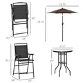Outsunny 4 Piece Outdoor Patio Dining Furniture Set, 2 Folding Chairs, Adjustable Angle Umbrella, Wave Textured Tempered Glass Dinner Table, Black Black Steel