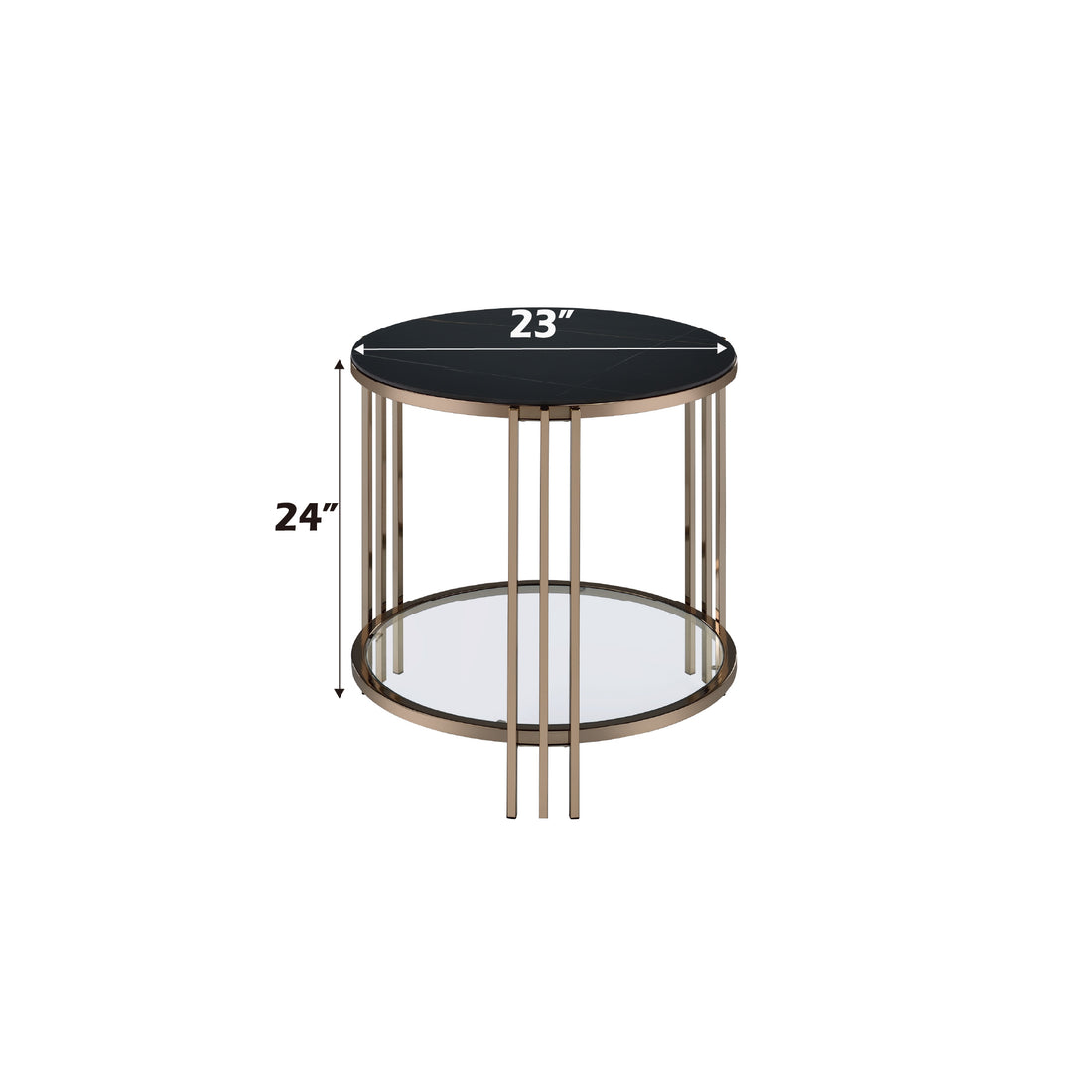 Abisha End Table, Sintered Stone & Champagne Finish Lv02816 Black,Champagne Metal Stone