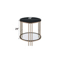 Abisha End Table, Sintered Stone & Champagne Finish Lv02816 Black,Champagne Metal Stone