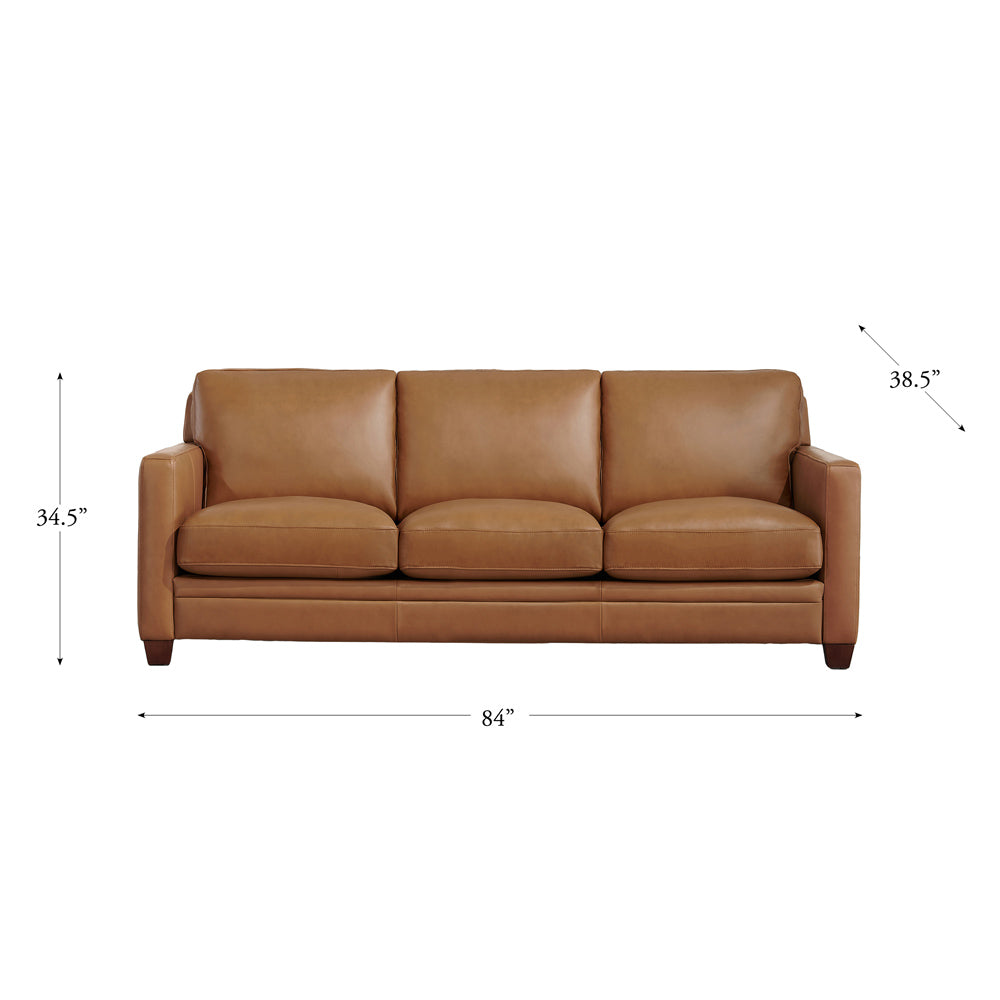 Naples Leather Sofa Cognac Down Filling Genuine Leather 3 Seat