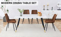 Table And Chair Set,White Imitation Marble Texture Rock Board Table Top, Black Metal Table Legs, Stable And Beautiful. Modern Simple Dining Table, Comfortable Seating. Brown White Seats 4 Metal