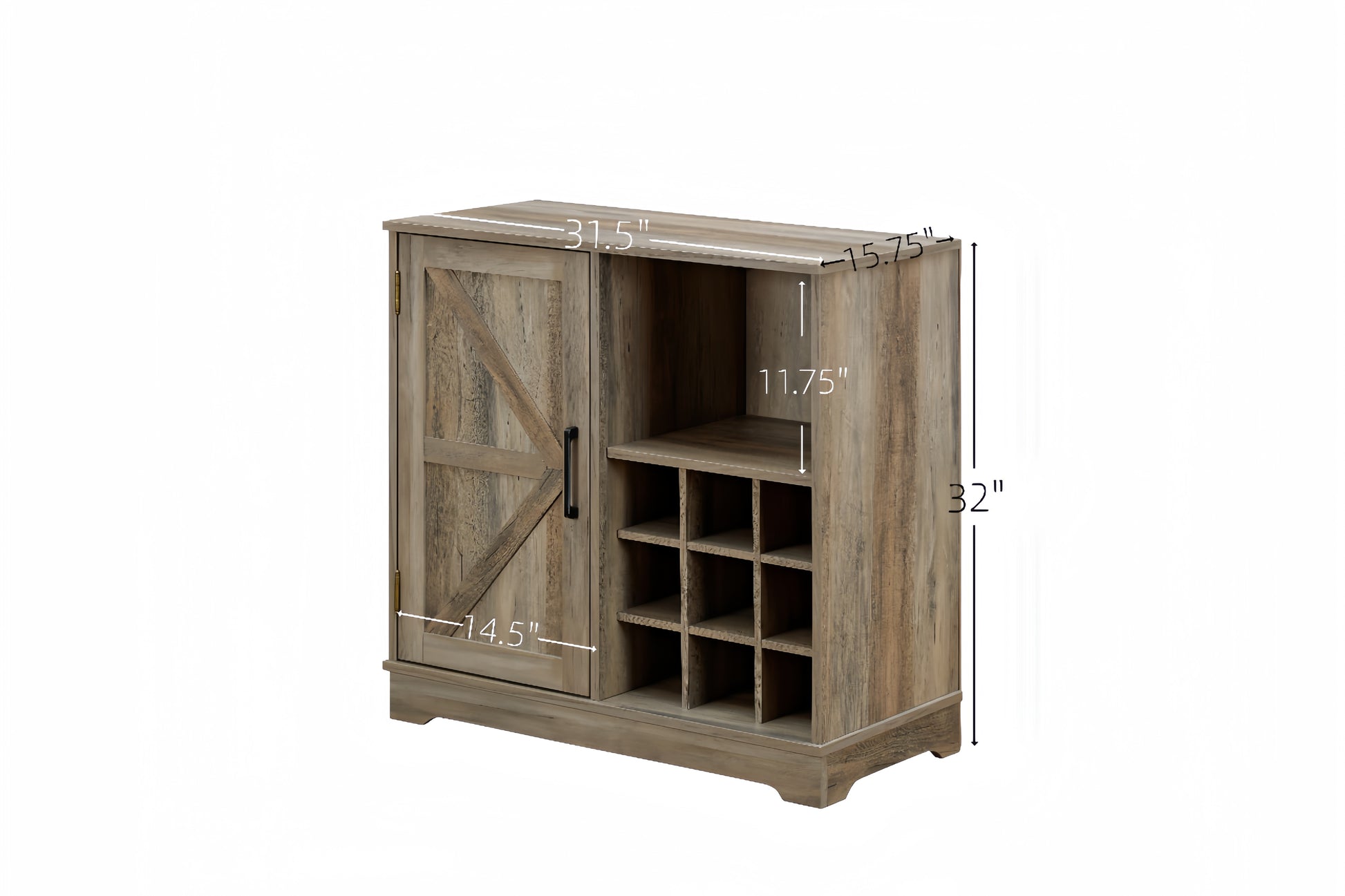 Wine Bar Cabinet For Liquor And Glasses, Farmhouse Coffee Bar, Cabinet With Wine Rack Barn Door Buffet Sideboard Cabinet With Drawer, Adjustable Storage Shelves, 31.5"*15.75"*31.5"Gray Wash Gray