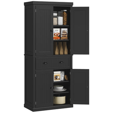 Homcom 72" Kitchen Pantry, Tall Storage Cabinet, Freestanding Cupboard With Drawer, Doors And Adjustable Shelves, Black Black Mdf