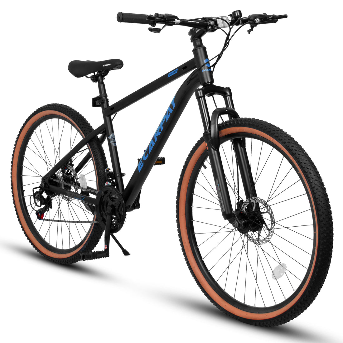 A24301 Ecarpat Mountain Bike 24 Inch Wheels, 21 Speed Mens Womens Trail Commuter City Mountain Bike,High Carbon Steel Frame Disc Brakes Thumb Shifter Front Fork Bicycles Cycling Black Blue Without Durable Garden & Outdoor Classic Multifunctional