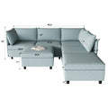 Modular Sectional Sofa, Convertible Sofa Seat With Storage, Sleeper Sectional Sofa Set, Fabric Flexible Modular Combinations For Living Room Antique Blue Fabric 6 Seat