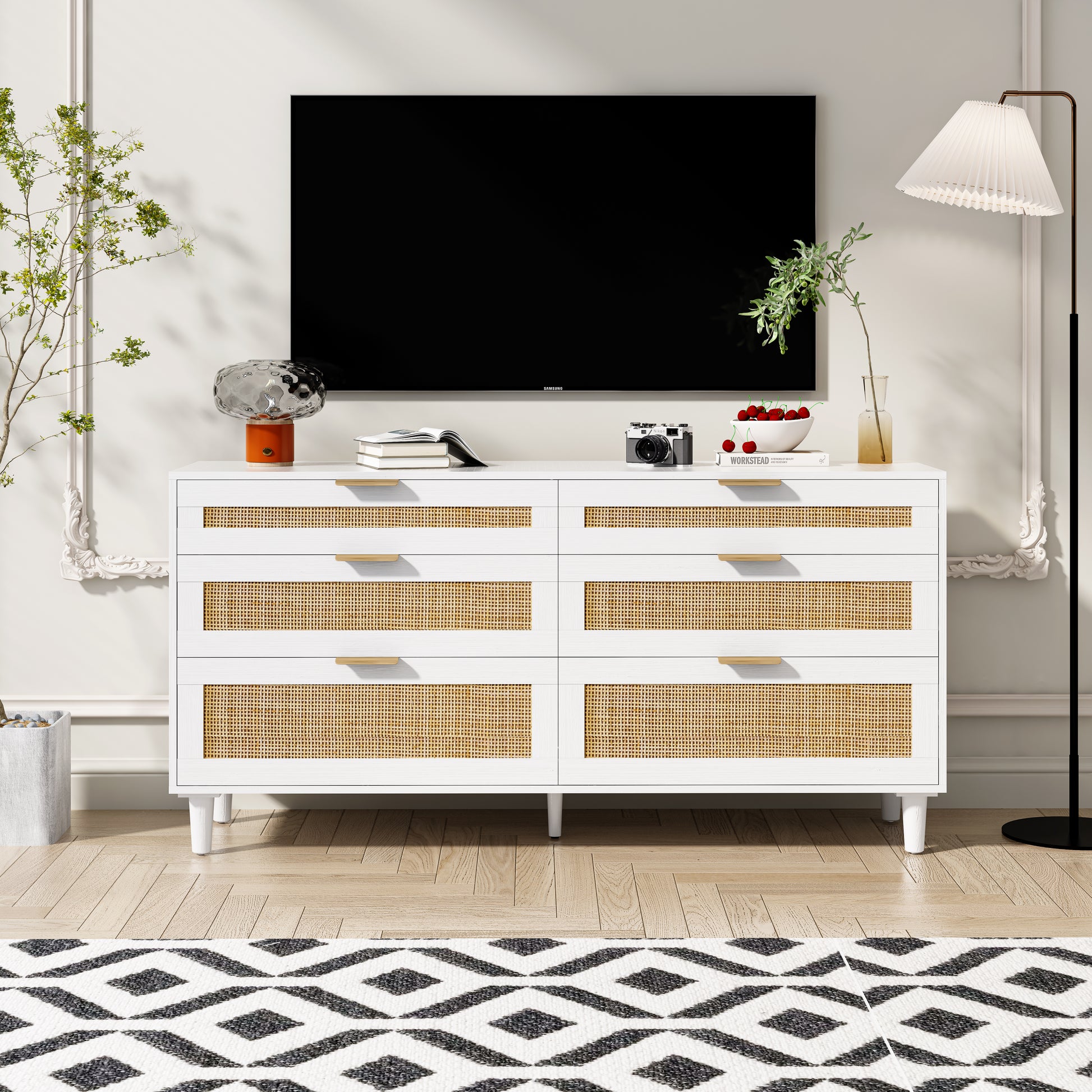 59" Rattan Dresser With Drawers, 6 Drawer Dresser For Bedroom, Clothes 59" Rattan Dresser With Drawers, 6 Drawer Dresser For Bedroom, Clothes