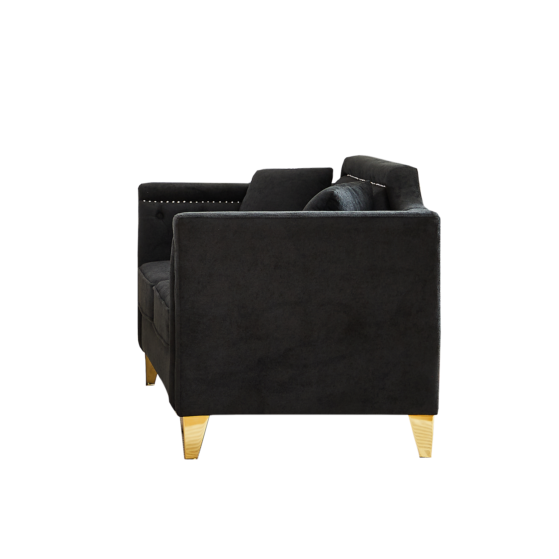 Fx 61.5"Mid Century Design Modern Sofa,Chenille Pull Buckle Design Sofa For Living Room,Buttons Tufted With Copper Nail Decoration Armrest, With 2 Pillows,Modern Couch Upholstered Button And Metal Leg Black Chenille Wood Pine Foam Fabric 2 Seat