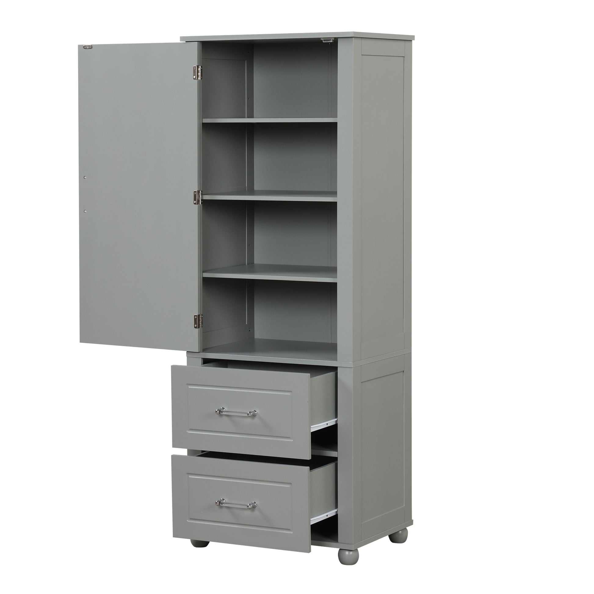 Tall Bathroom Storage Cabinet, Freestanding Storage Cabinet With Two Drawers And Adjustable Shelf, Mdf Board With Painted Finish, Grey Grey Mdf