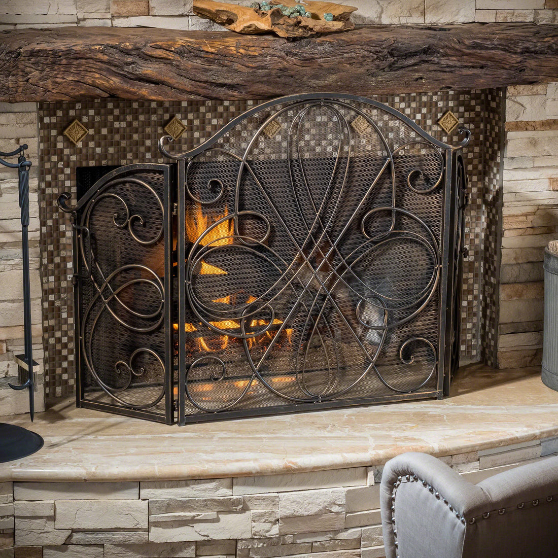 Kingsport Fireplace Screen Black Gold Iron