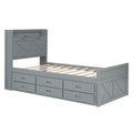 Twin Size Wooden Bed With Storage Headboard With Outlets, Extendable Bed With Twin Size Trundle With Three Storage Drawers,Gray Twin Gray Wood