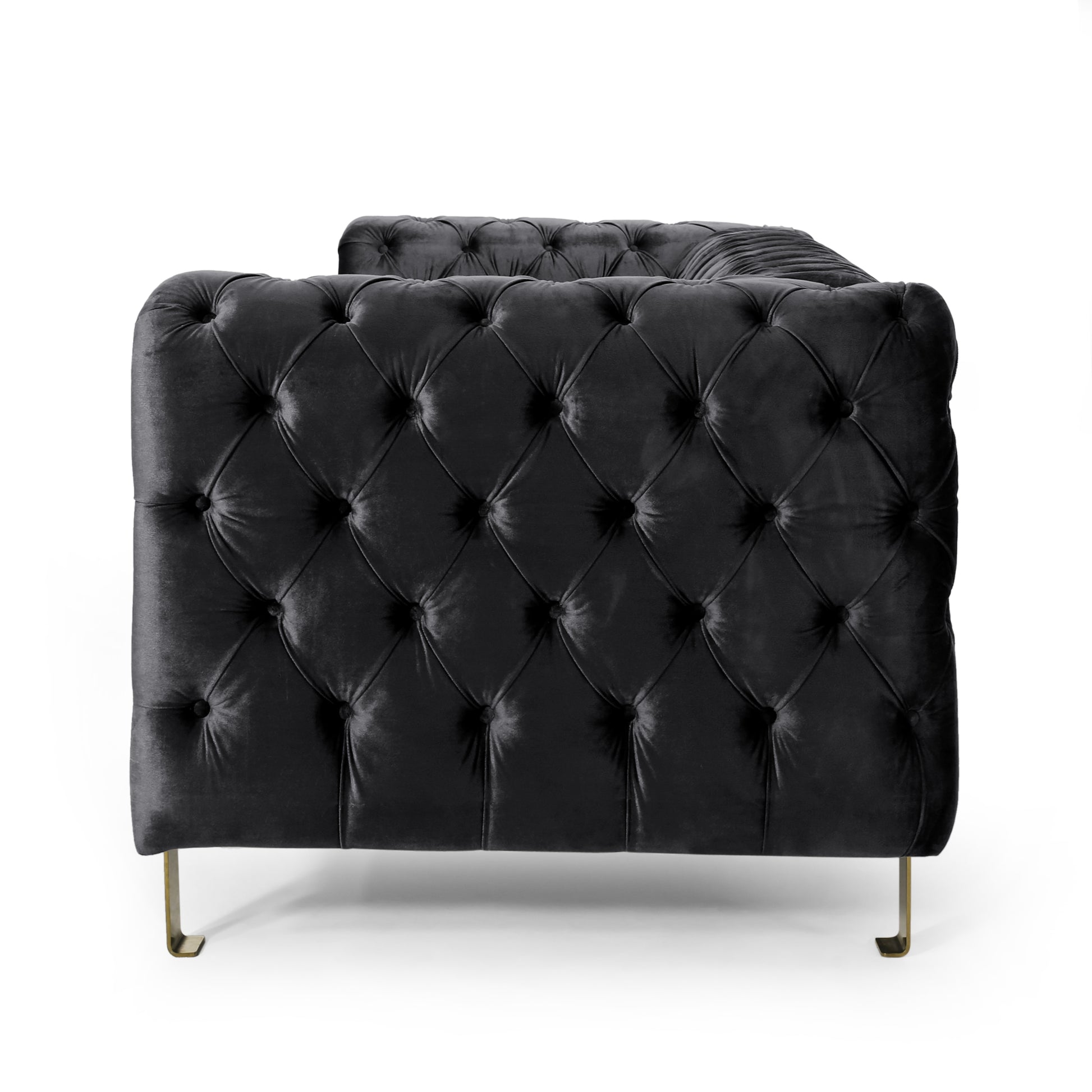 Mirod Comfy 3 Seat Sofa With Tufted Back And Arm, Modern For Living Room Black Velvet 3 Seat