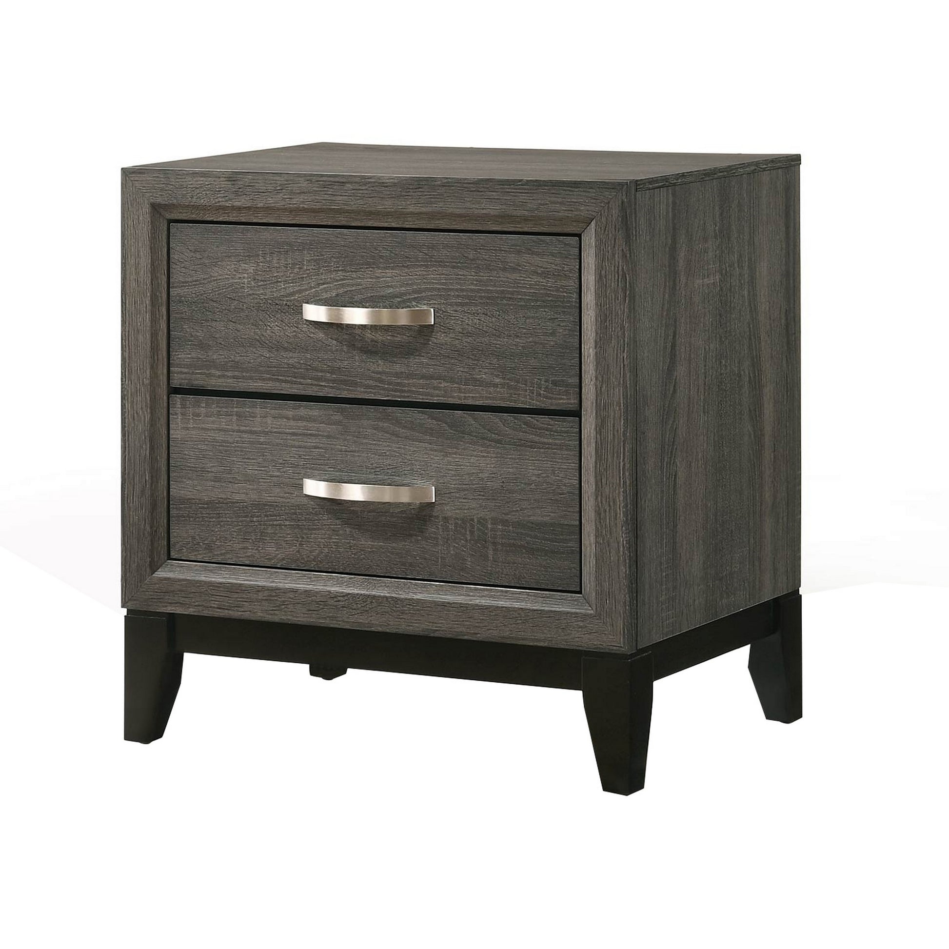 Two Drawer Nightstand With Tapered Feet, Weathered Gray Gray Wood