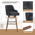 Coolmore Bar Stools Set Of 2 Counter Height Chairs With Footrest For Kitchen, Dining Room And 360 Degree Solid Wood Legs Swivel Bar Stools Set Of 2 Black Linen Black Foam Linen