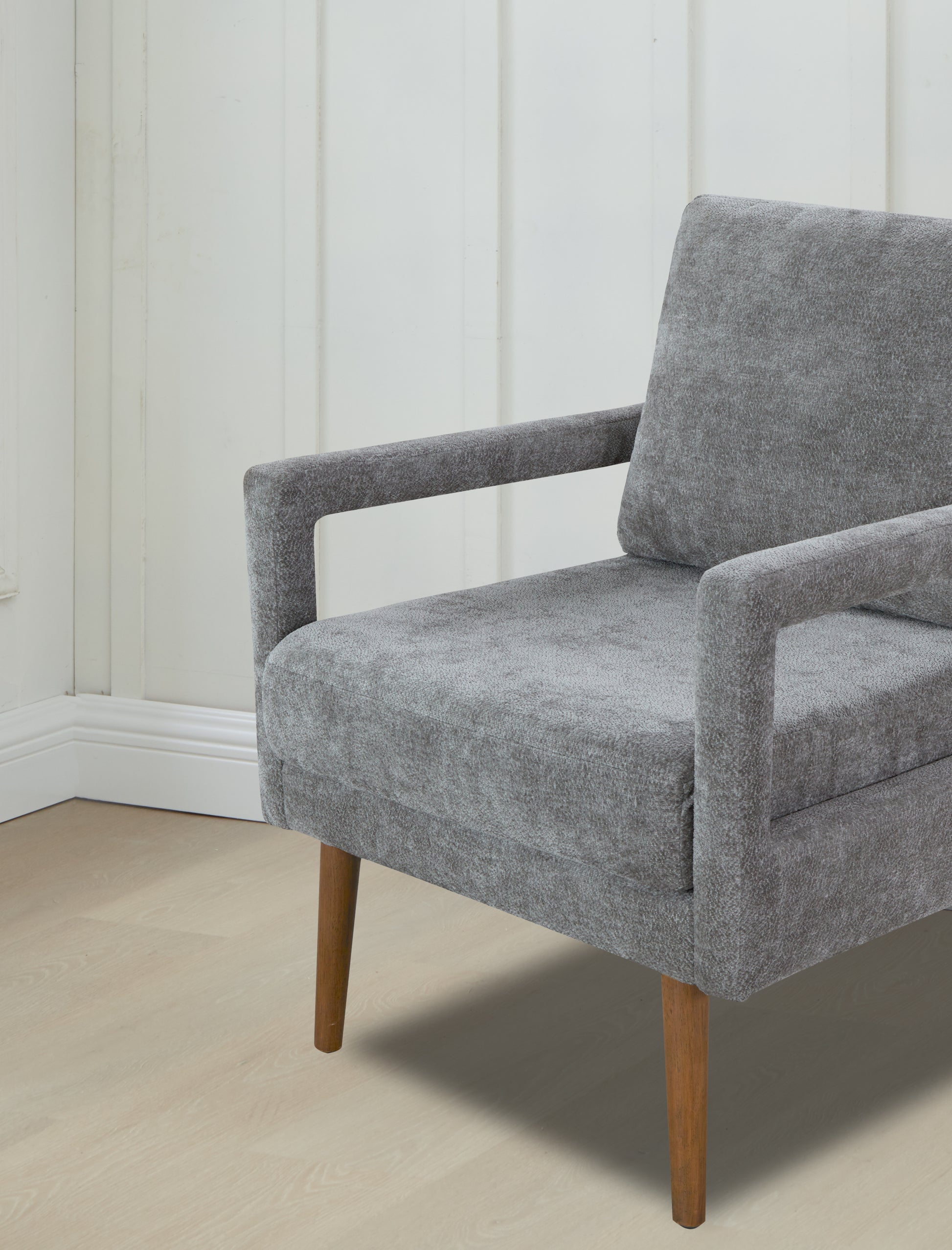 Mid Century Armchairaccent Chair With Chenille Armrest & Soft Cushion For Living Room, Bedroom, Home Office, Study, Grey Gray Light Brown Primary Living Space American Design,Modern Birch Foam Wood Fabric