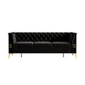 Fx P83 Bk2 Sofa Luxurious Black Velvet Sofa With Gold Legs Modern Chesterfield Design, Tufted Upholstery, 3 Seat Couch For Living Room And Office Black Velvet 3 Seat
