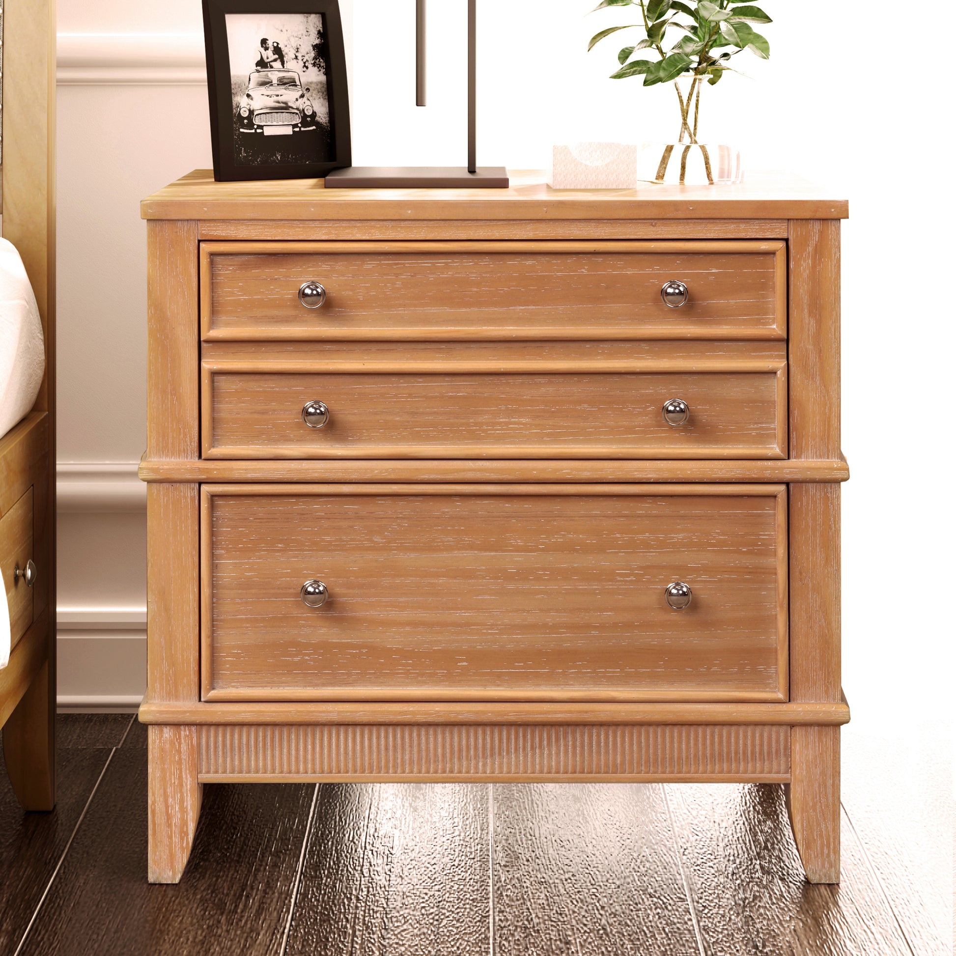 Hazel 3 Drawer Hazel 3 Drawer Side Table For Living Room, Hallway, Entryway Old Sku:Wf195778Aad Natural Solid Wood