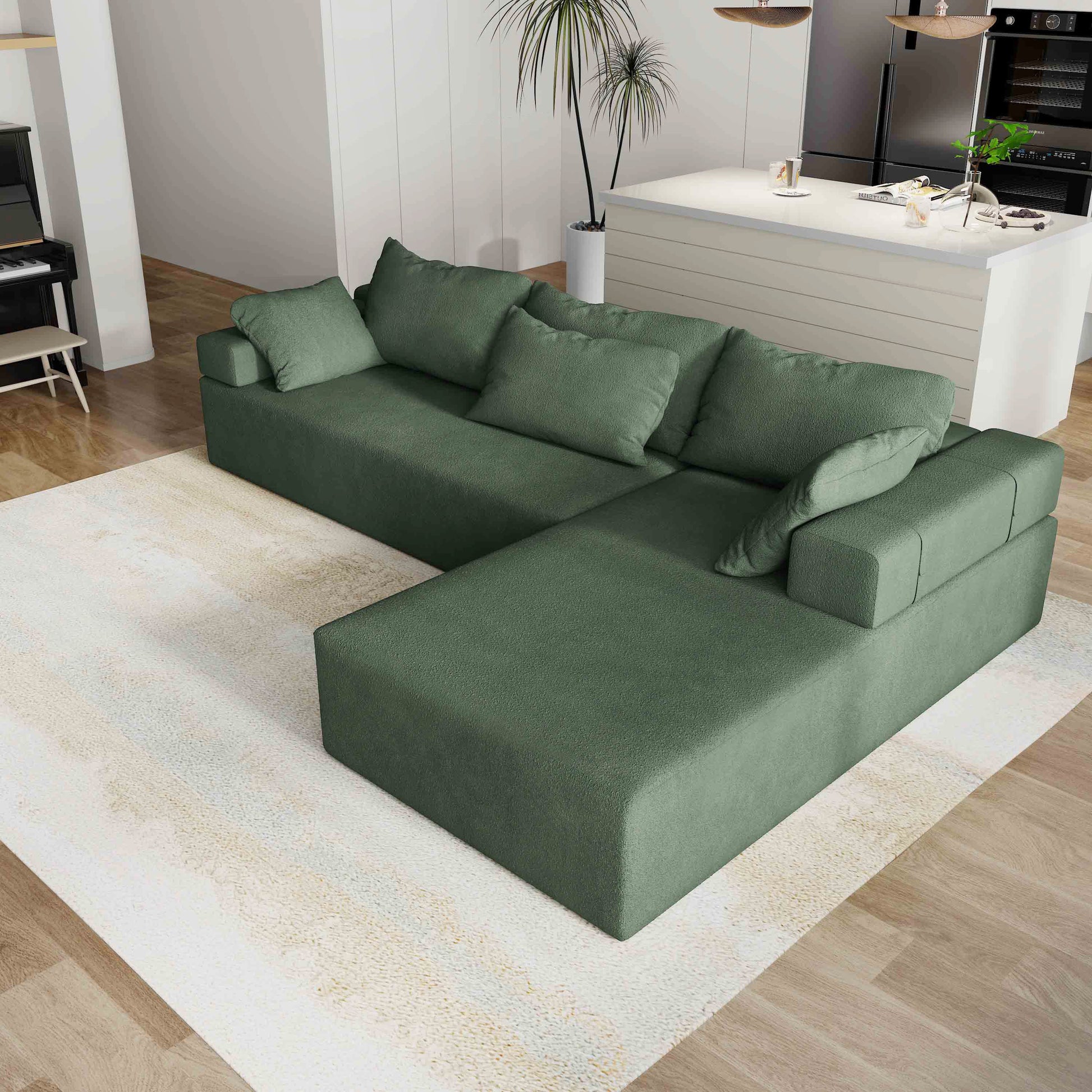 Modern Upholstered Sectional Sofa Couch Set,Modular 108" L Shaped Sectional Living Room Sofa Set With 6 Pillows,Free Combination Sofa Couch For Living Room,Bedroom Green Foam Chenille 3 Seat