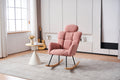 055 Teddy Fabric Upholstered Nursery Rocking Glider Chair Mid Century Modern Accent Arm Chair Padded Seat With High Backrest And Pillows For Living Room Bedroom Offices Pink Teddy Headrest Solid