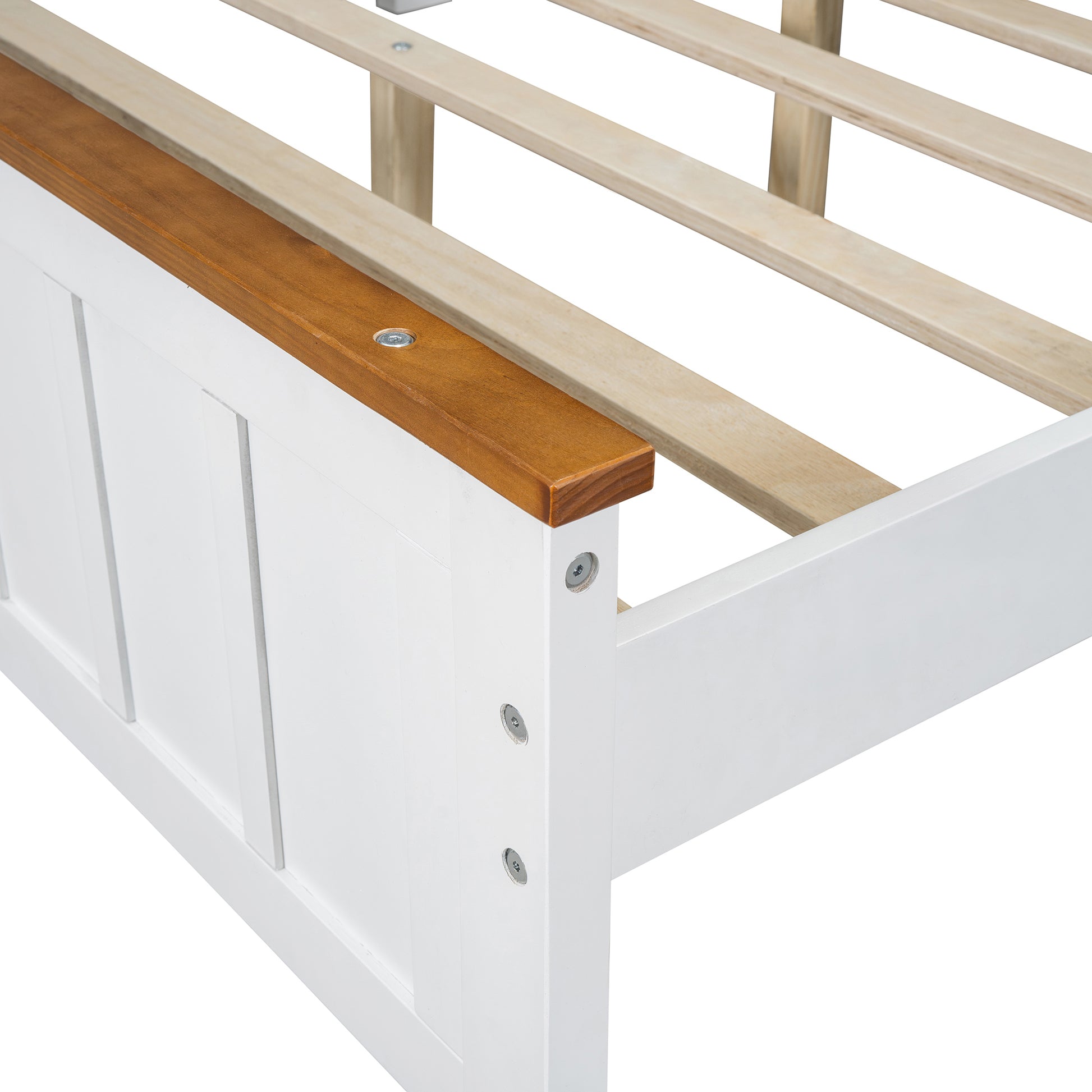 Queen Size Wood Platform Bed Wooden Slat Support, Vintage Simple Bed Frame With Rectangular Headboard And Footboard, White Box Spring Not Required Queen White Wood