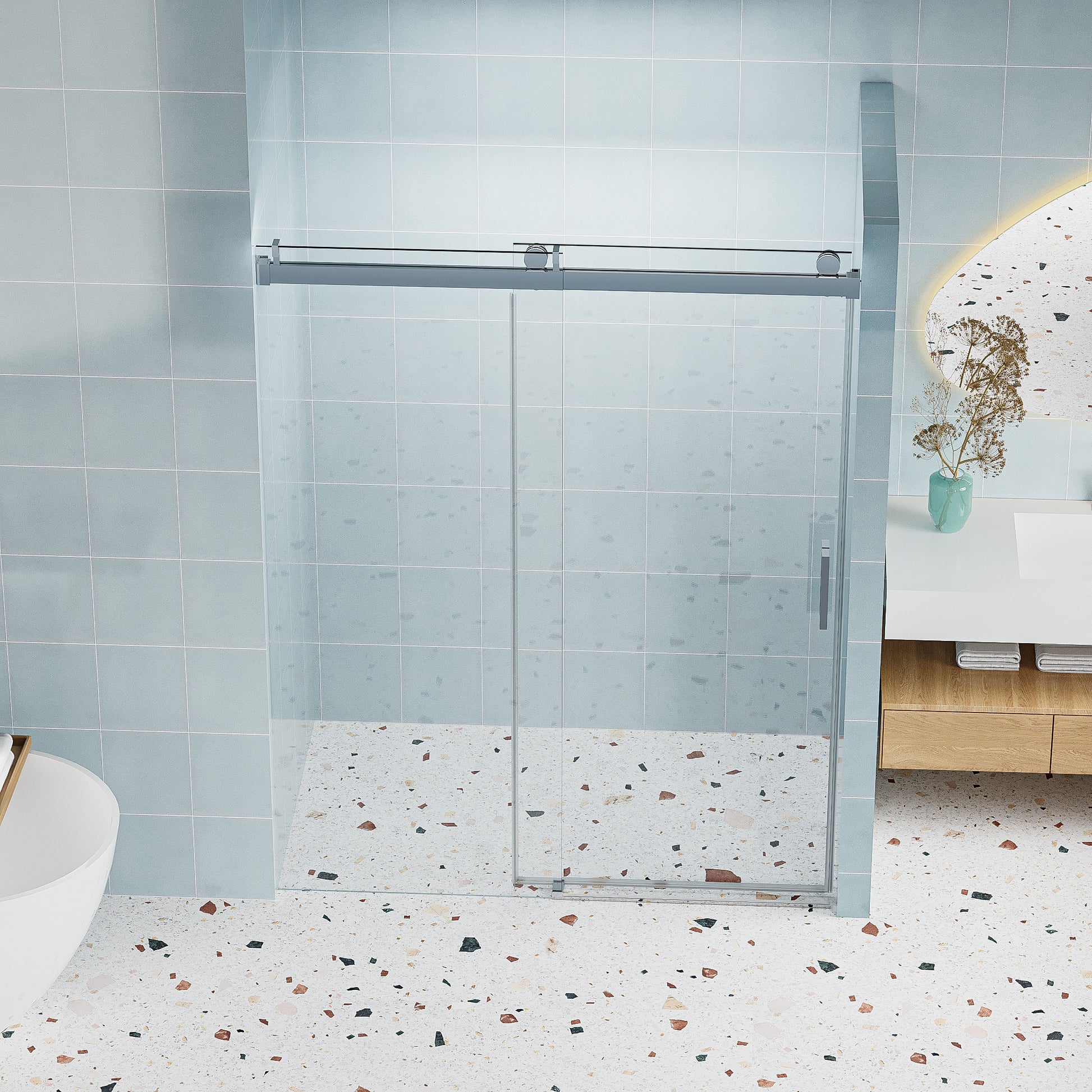 Top Rail Only, Stainless Steel Top Track With Buffer For Shower Door, 24D01P02 60Chx Chrome Stainless Steel