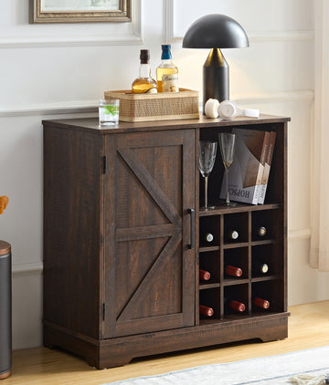 Wine Bar Cabinet For Liquor And Glasses, Farmhouse Coffee Bar, Cabinet With Wine Rack Barn Door Buffet Sideboard Cabinet With Drawer, Adjustable Storage Shelves, 31.5"*15.75"*31.5" Espresso Espresso