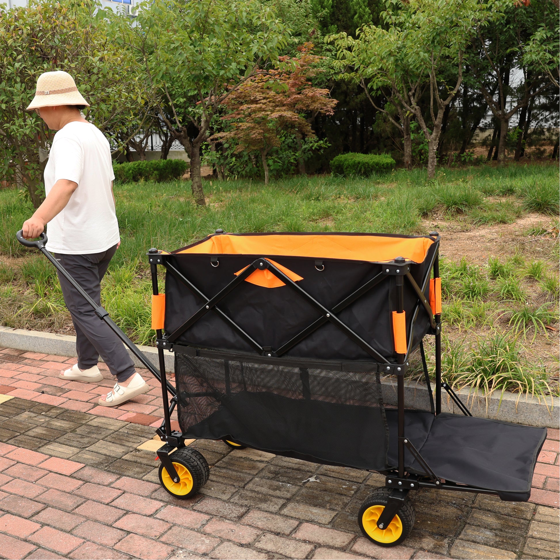 Big Large Capacity Folding Cart Extra Long Extender Wagon Cart Folding Wagon Garden Shopping Beach Cart Black Orange Black Garden & Outdoor Iron,Oxford Fabric