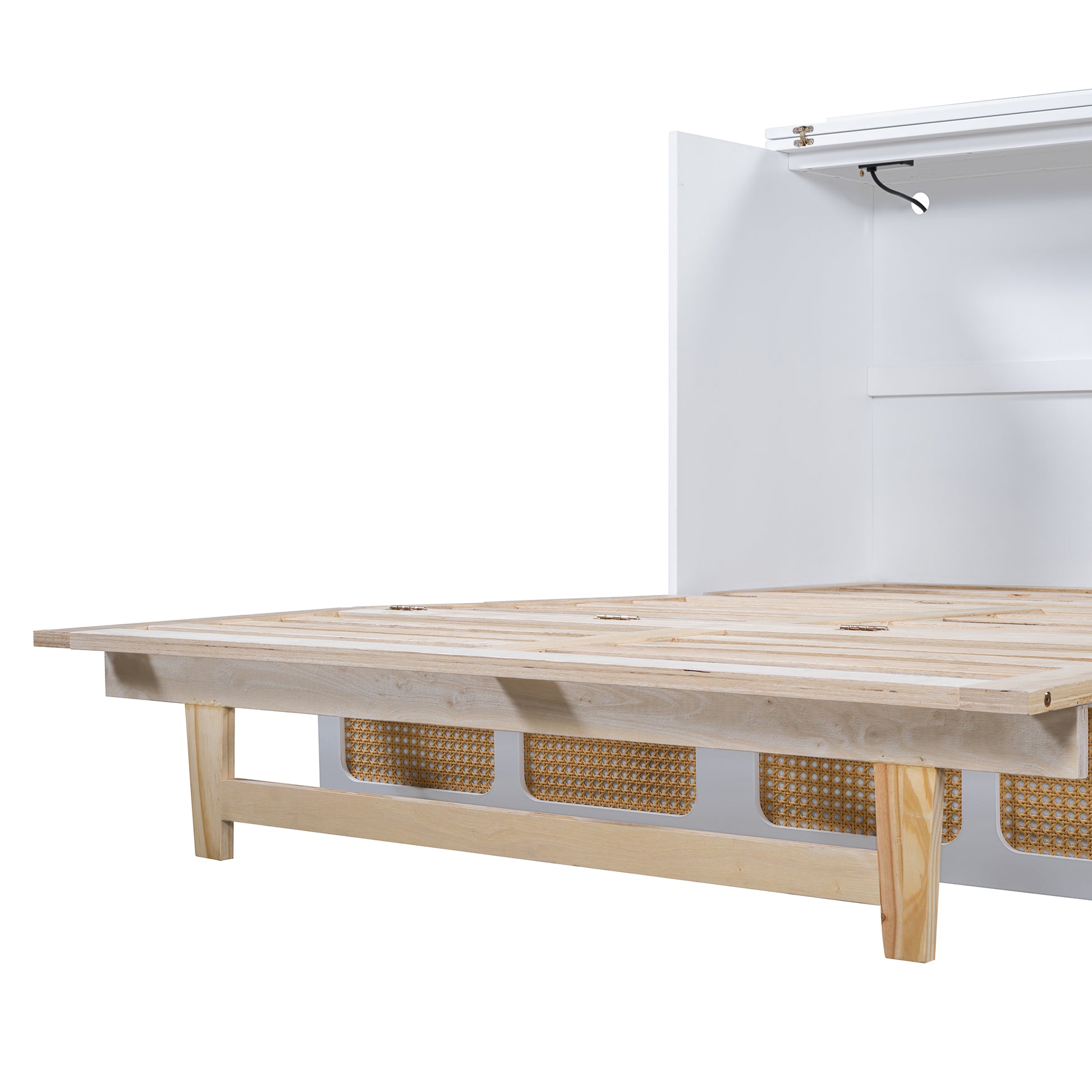 Full Size Murphy Bed With Large Drawers,White Full White Plywood