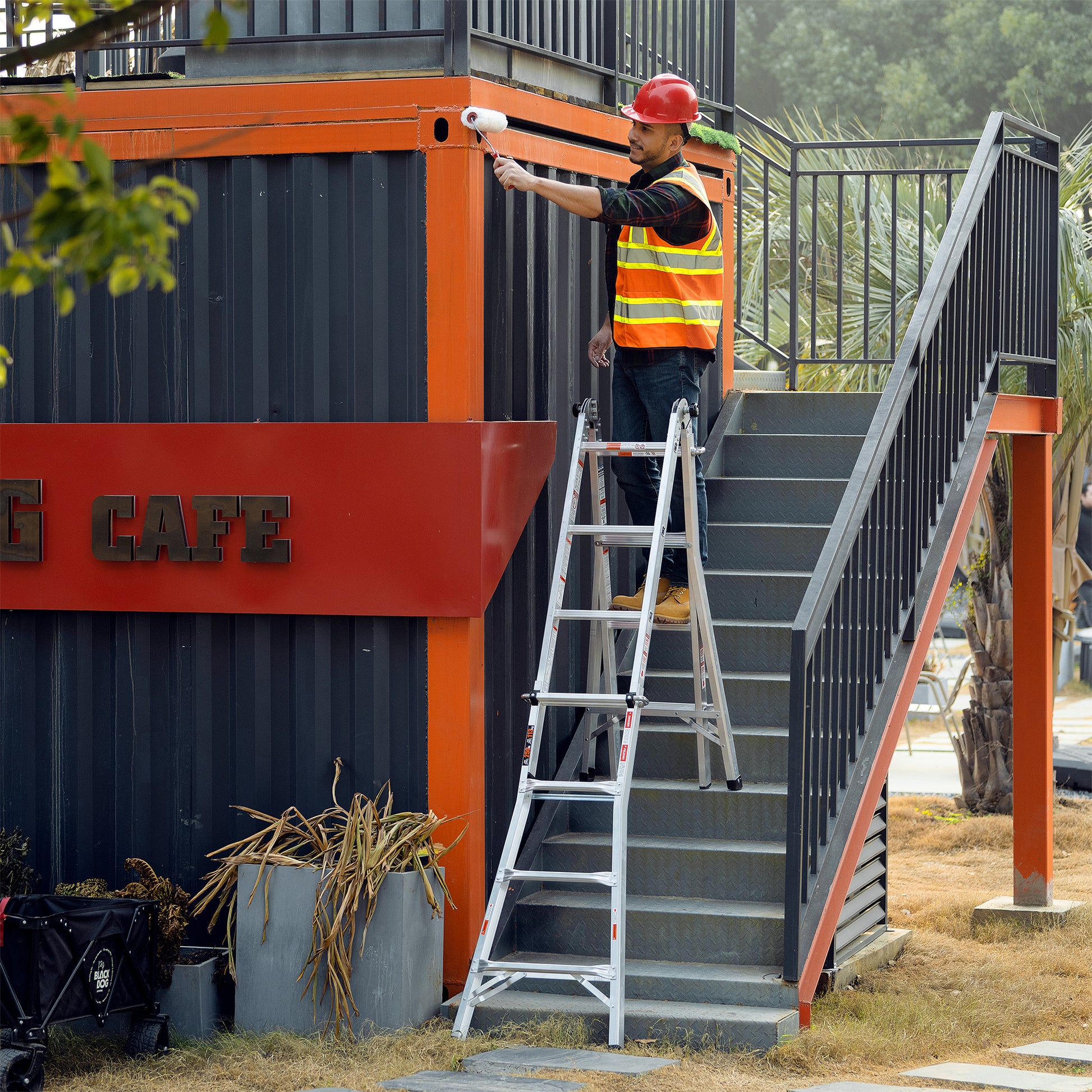 17Ft Multi Position Foldable Aluminum Ladder, A Frame And Straight Ladder, Ansi 250Lbs Grey Aluminium Alloy