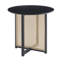 Black Solid Wood Round Table, All Solid Wood And Rattan Workman, Seats 2 4 People, Diameter 31.5 Inches Black Rubber Wood