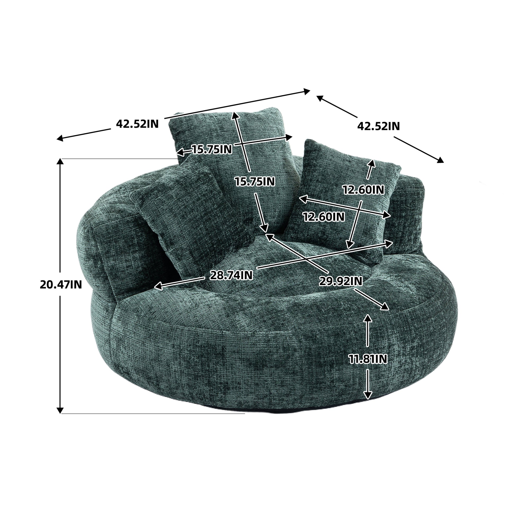 Coolmore Lazy Sofa Durable Comfort Lounger High Back Bean Bag Chair Couch With Three Pillows For Adults And Kids, Indoor & Outdoor, Single Gaming Sofa Chair For Bedroom,Office Emerald Chenille Emerald Foam Chenille 1 Seat