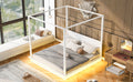 King Size Wood Led Canopy Bed ,Canopy Platform Bed With Support Slats, No Box Spring Needed, Whitekig King White Plywood