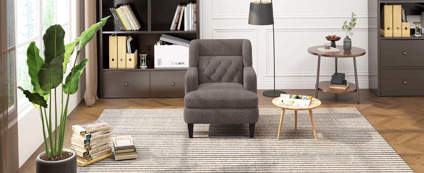 Upholstered Accent Chair Tufted Armchair For Living Room And Bedroom, Russet Brown Brown Birch Foam Teddy