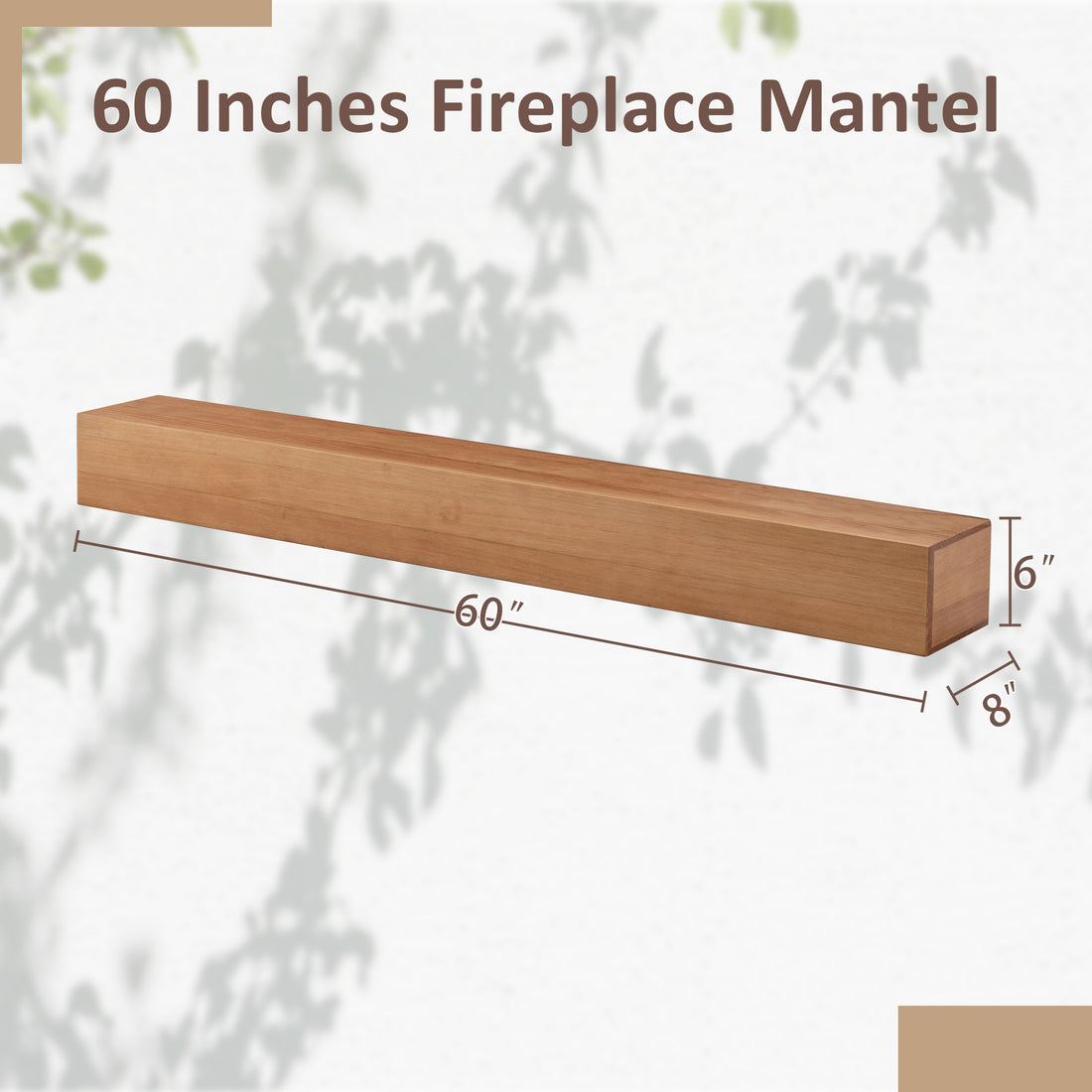 60'' Fireplace Mantel Wooden Wall Mounted Floating Shelf 8" Deep Solid Pine Wood, Natural Natural Dining Room Wall Mount Metal & Wood