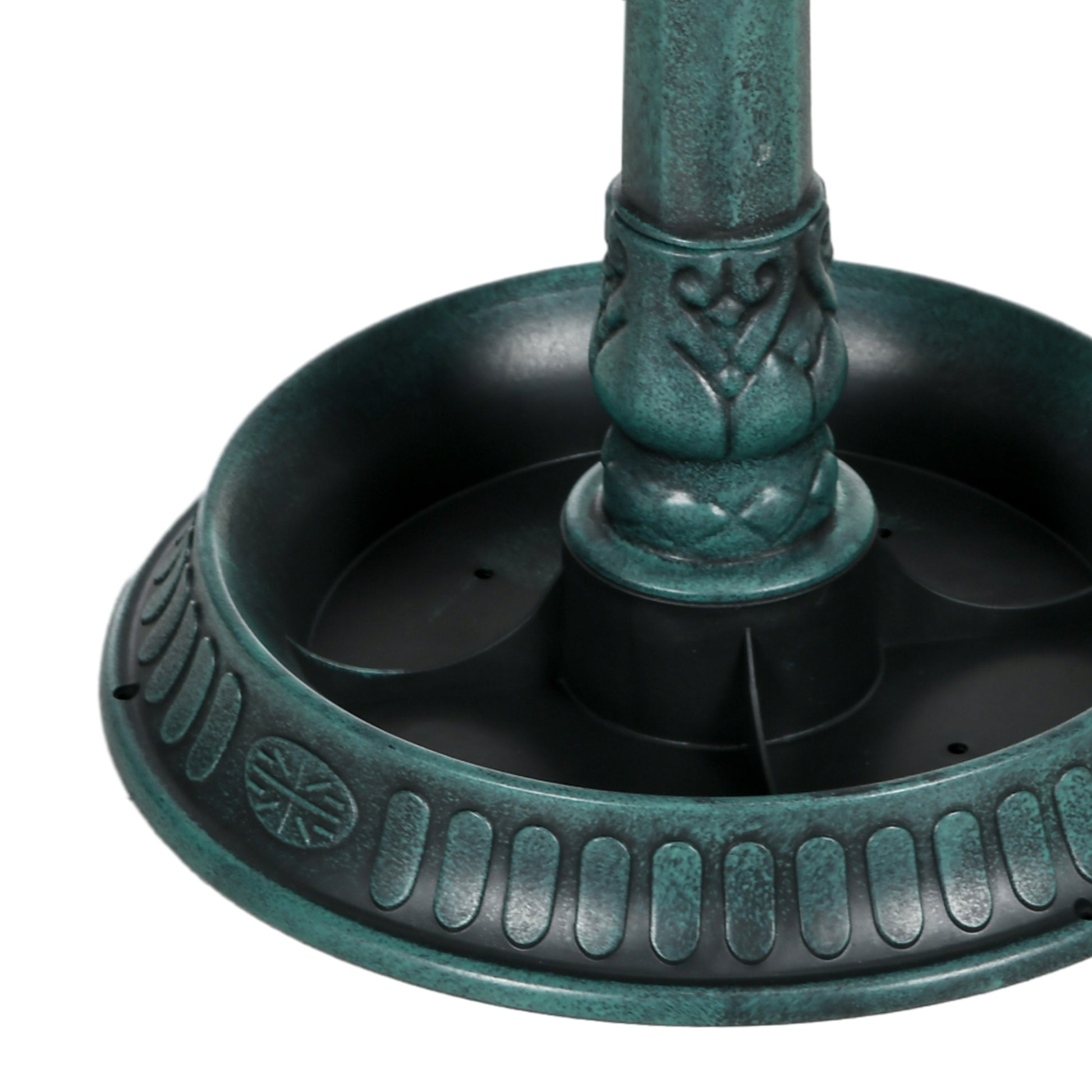 Outsunny 32" Antique Bird Bath With Pedestal Flower Planter Base, Vintage Style Decorative Birdbath, Bird Feeder Bowl & Planter Decoration Yard Statue, Verdigris Green Polypropylene