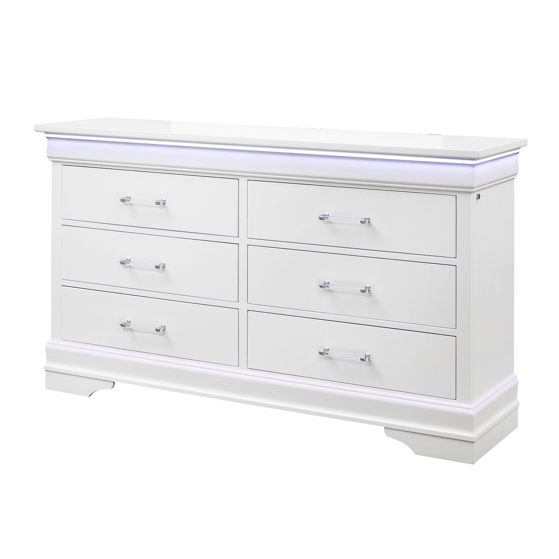 Charlston White Dresser With Led White Solid Wood Mdf