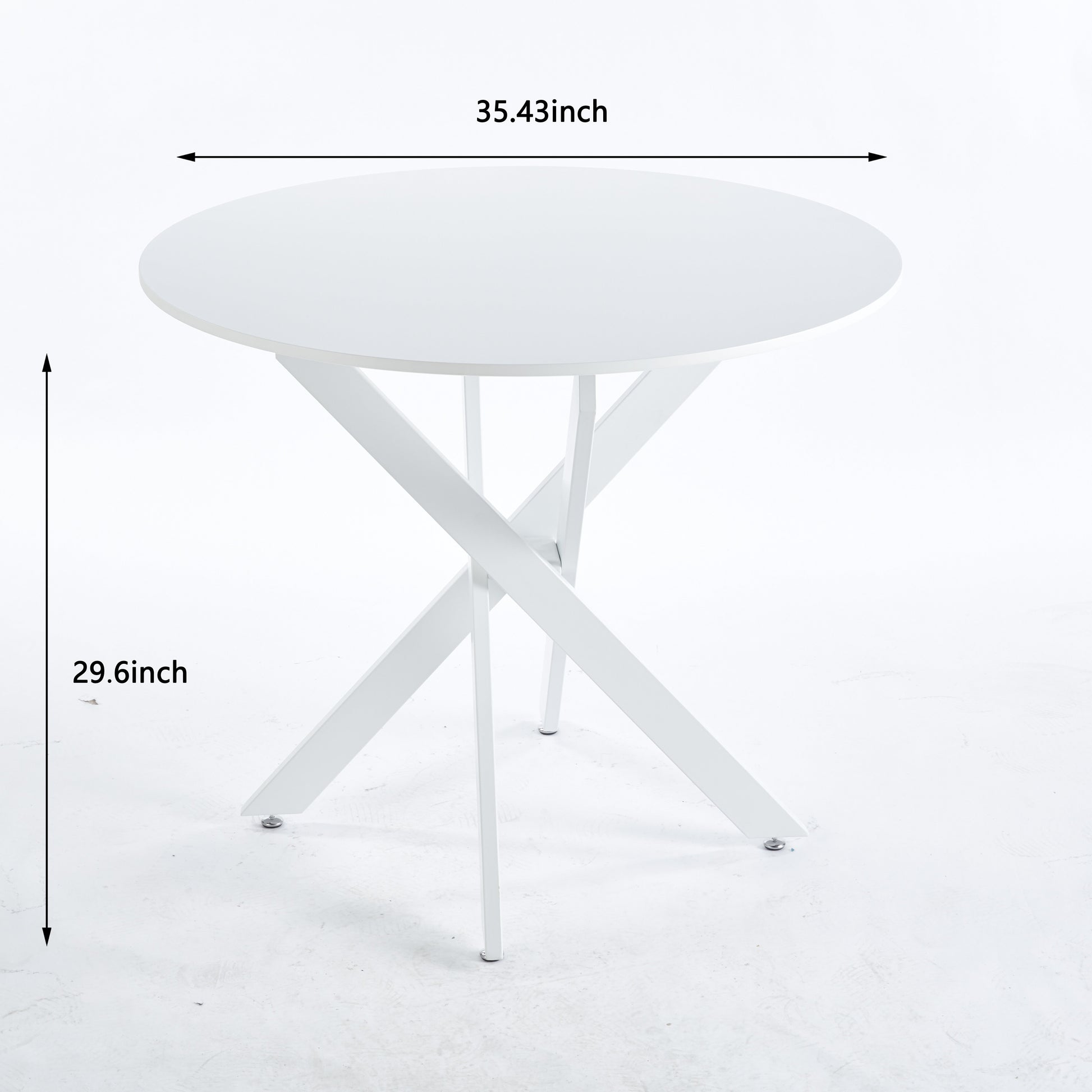 Dining Table With Cross Metal Leg And Mdf Top,Modern Space Saving Kitchen Table For Living Room,White Legs,Round Table,90X90X75Cm White Mdf Metal