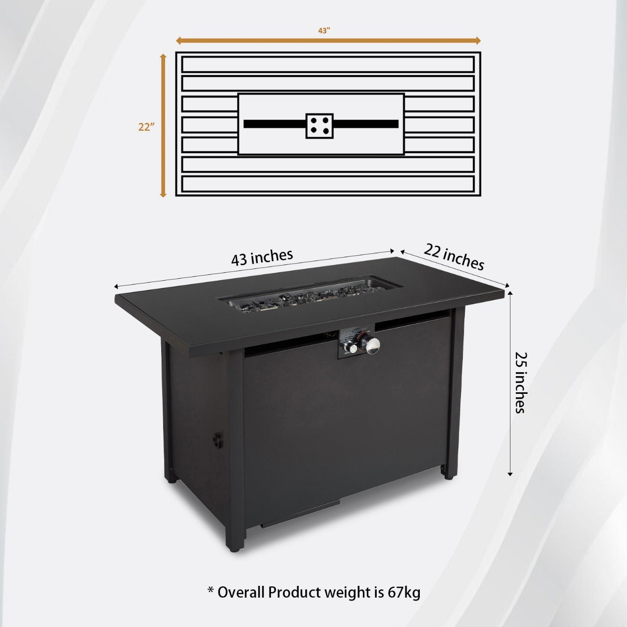 25" H X 42" W Steel Outdoor Fire Pit Table With Lid Black Steel