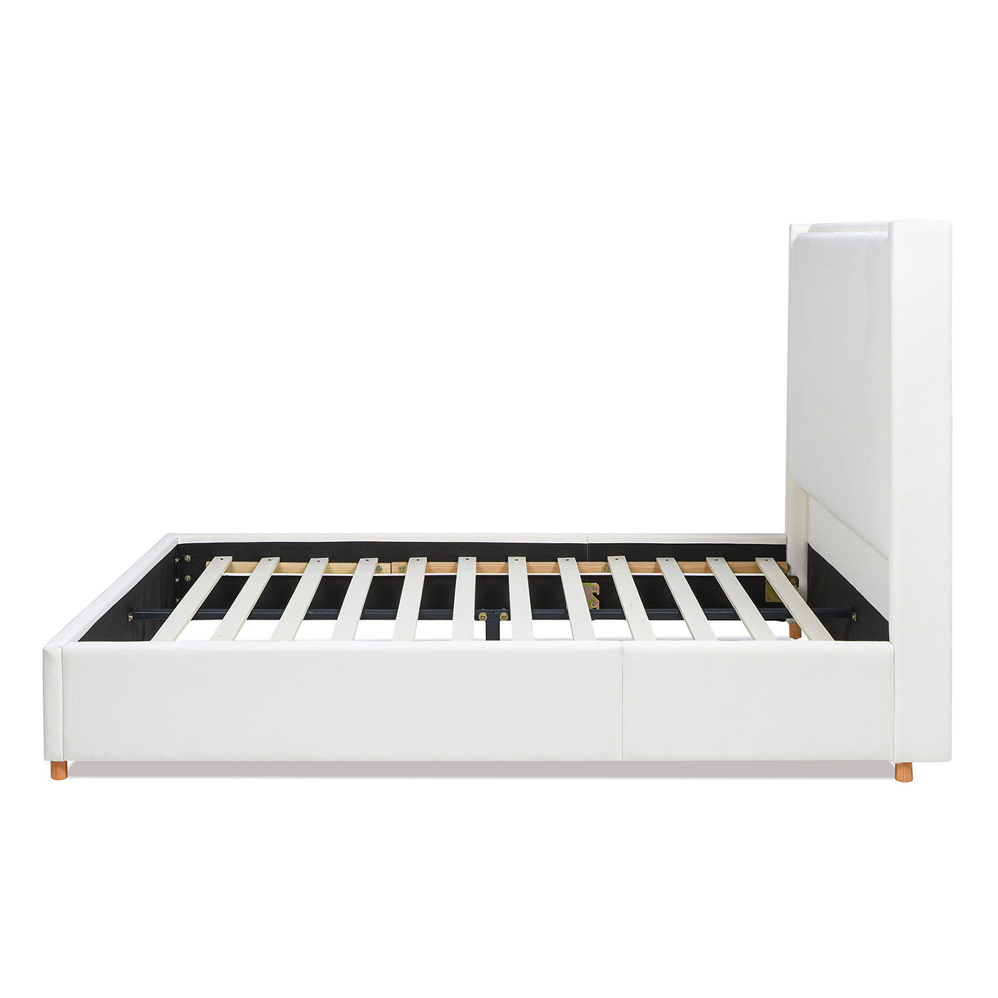 Miramar Queen Cushion Back Headboard Platform Bed Frame, Antique White Polyester Box Spring Not Required Queen Antique White Wood Foam Polyester Polyester