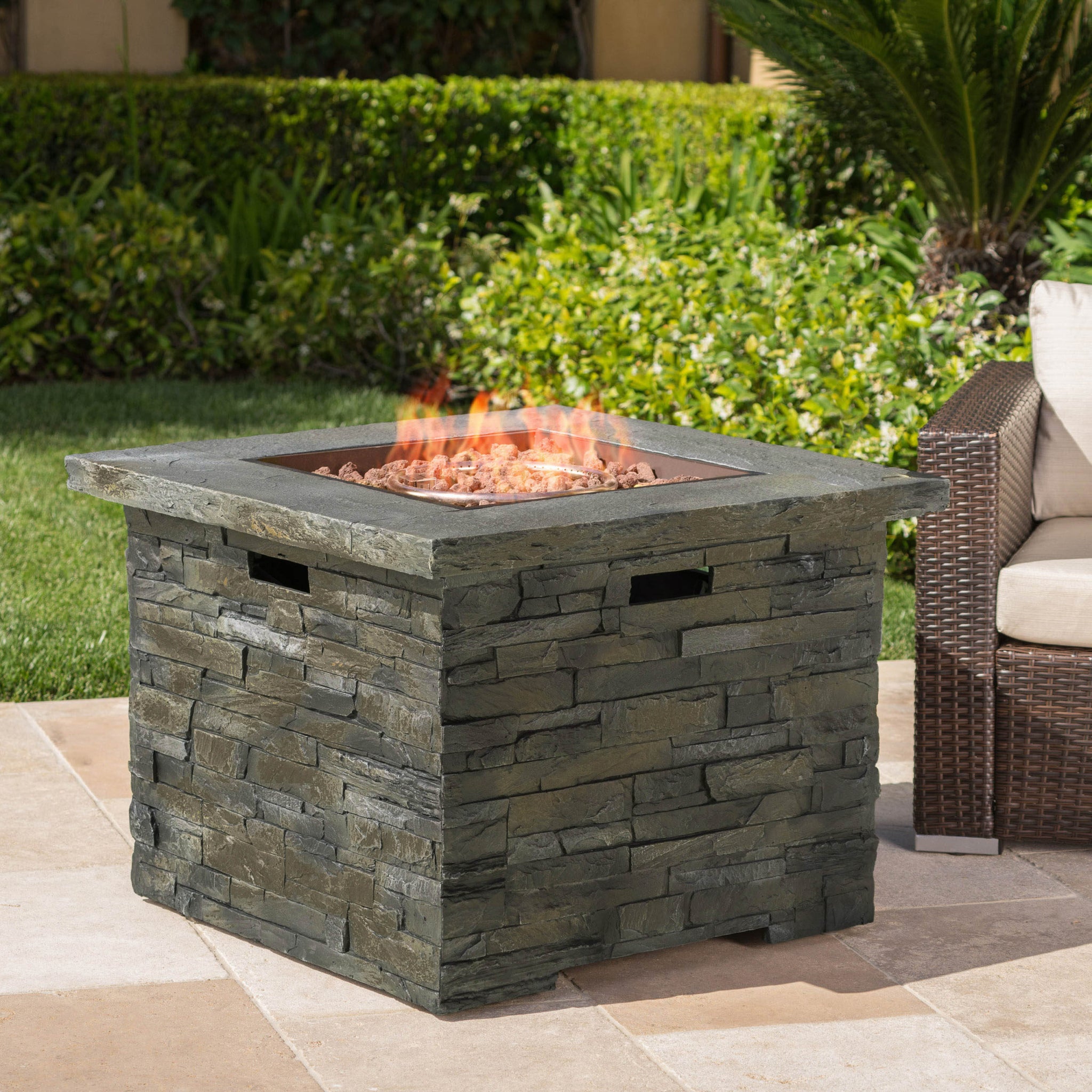 35" Square Mgo Fire Pit 40000 Btu Stone Gray Magnesium Oxide