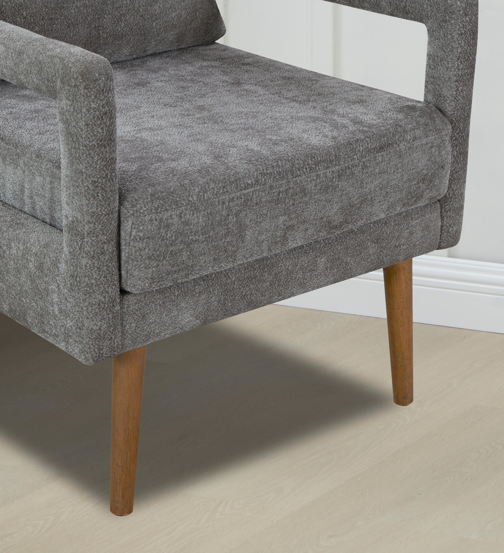 Mid Century Armchairaccent Chair With Chenille Armrest & Soft Cushion For Living Room, Bedroom, Home Office, Study, Grey Gray Light Brown Primary Living Space American Design,Modern Birch Foam Wood Fabric