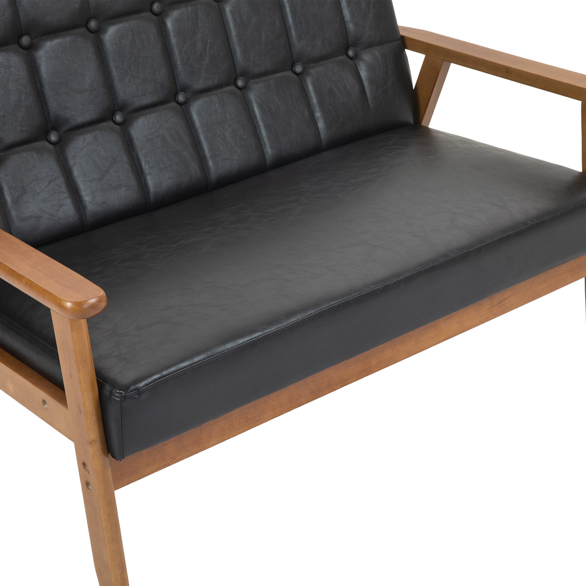 Coolmore Mid Century Modern Solid Loveseat Sofa Upholstered Pu Leather Loveseat, 2 Seat Upholstered Loveseat Sofa Modern Couch Black Pu Pu Leather 2 Seat