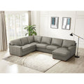 Dillon Leather Right Chaise Sectional Gray Genuine Leather Wood Primary Living Space Medium Firm Cushion Back Mid Century Modern U Shaped Eucalyptus Square Arms Down Filling Leather 6 Seat