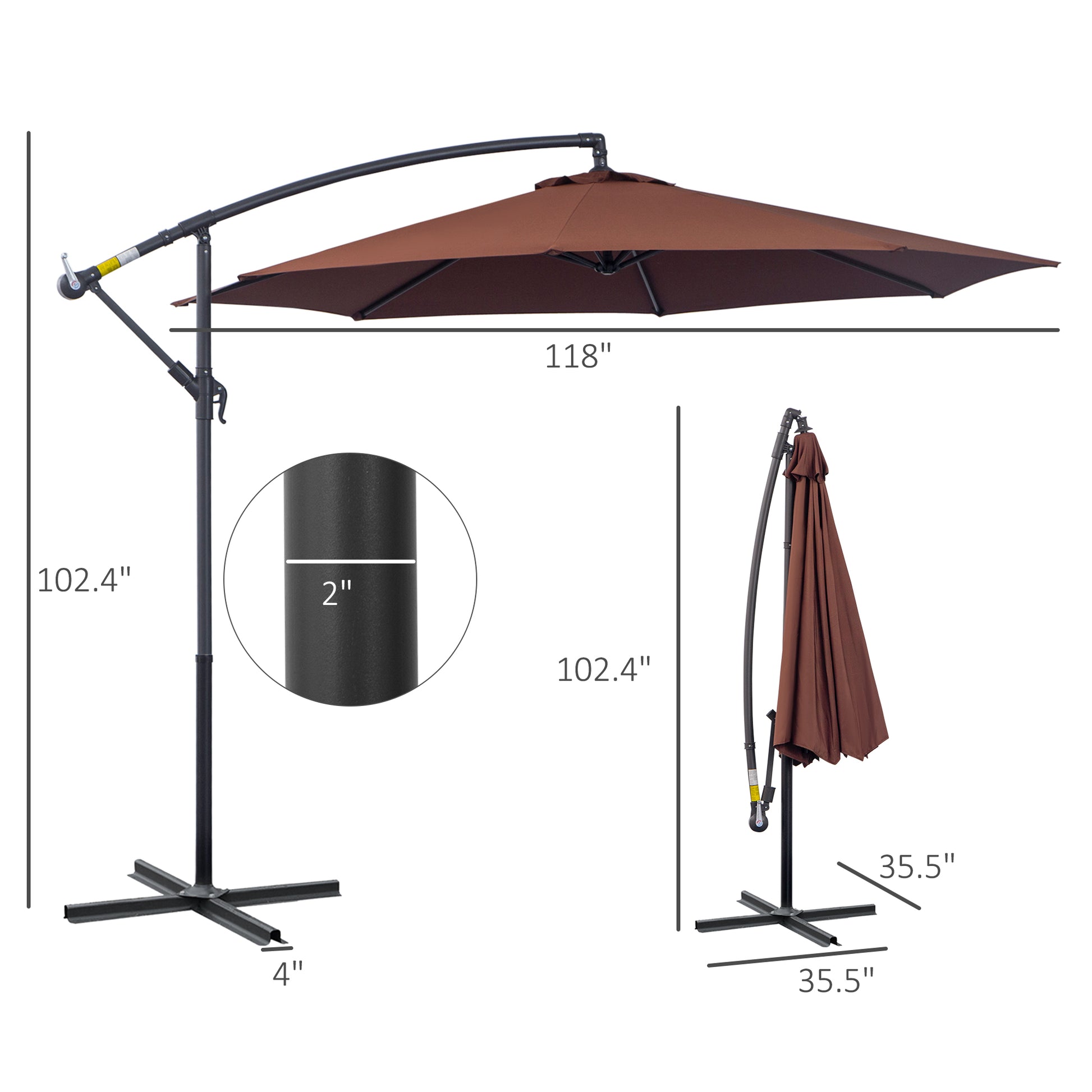 Outsunny 10' Cantilever Hanging Tilt Offset Patio Umbrella With Uv & W Outsunny 10' Cantilever Hanging Tilt Offset Patio Umbrella With Uv & W