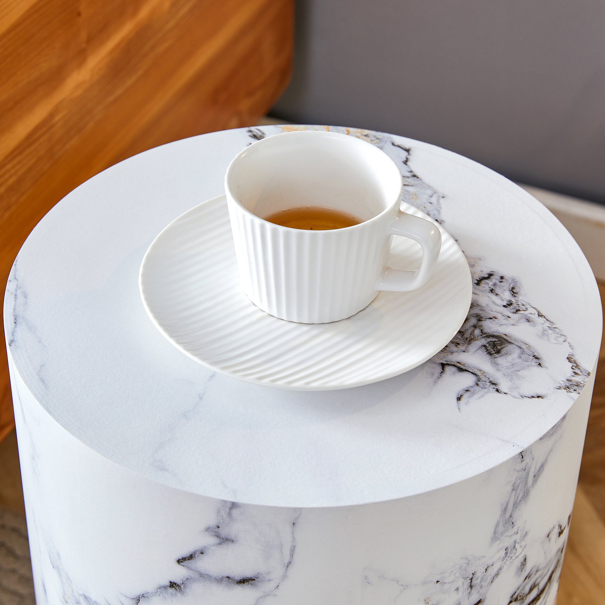 The Cylindrical Table With Its Patterned Design Can Be Easily Integrated Into A Variety Of Interior Styles, From Coffee Tables To Small Dining Tables, Workbenches Or Makeshift Writing Desks. White Mdf