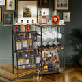 Versatile Liquor Stand For Home Bar, Wine Rack Freestanding Floor, Mini Bar Table For Liquor Whiskey Wine, 3 Tier Trapezoidal Liquor Bottle Display Shelf With Glass Holder And Fences Walnut Black